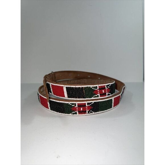 Kenya Leather Belt With Flag Colors- Hand Beaded - Vintage - Size  XL  EUC main image 7